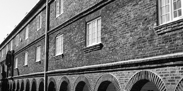 black and white apartment block